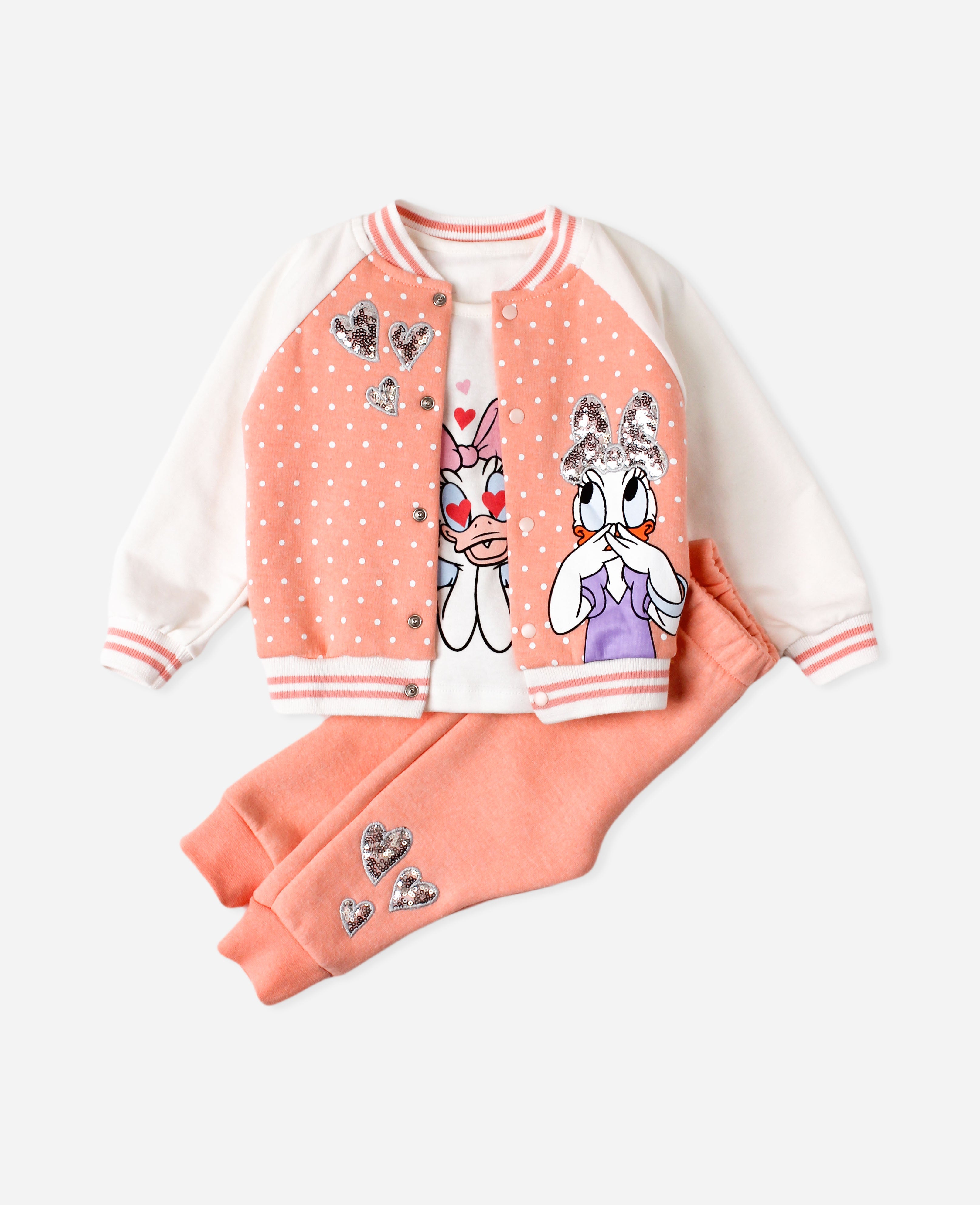 Kız Bebek Kalpli Daisy Baskılı 3’lü Mevsimlik Takım 9 24 Ay